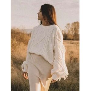 Cyrus Oversized Fringe Cable Knit Sweater